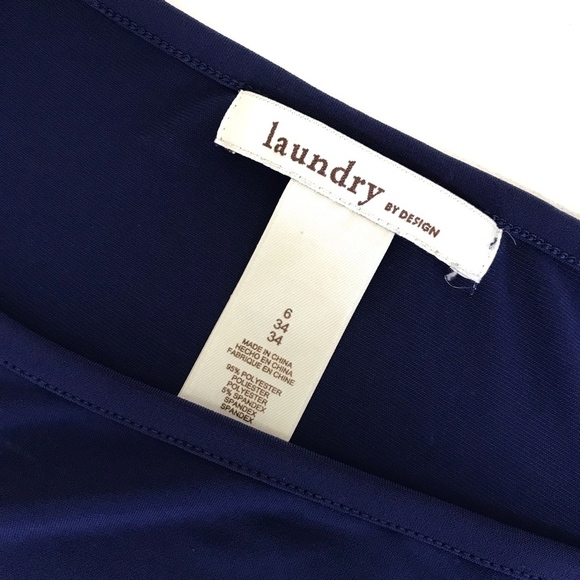 Laundry by Design Navy Blue w/ Black Sequin Cuffs Shift Knee Length Dress US 6 - Picture 2 of 4